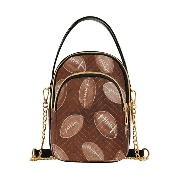 Leather Handbag Crossbody Bag Brown Rugby Balls Pattern