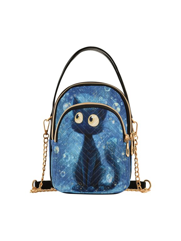 Leather Handbag Crossbody Bag Bubbles Around The Cat