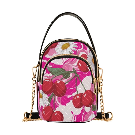 Leather Handbag Crossbody Bag Cherries and Daisies