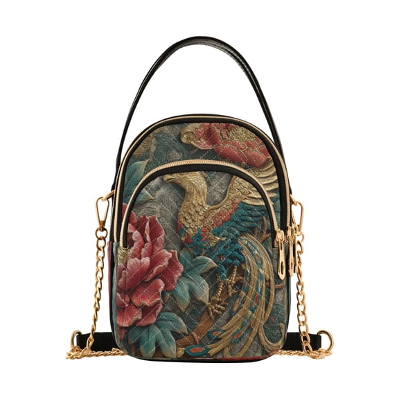 Leather Handbag Crossbody Bag Chinese Phoenix