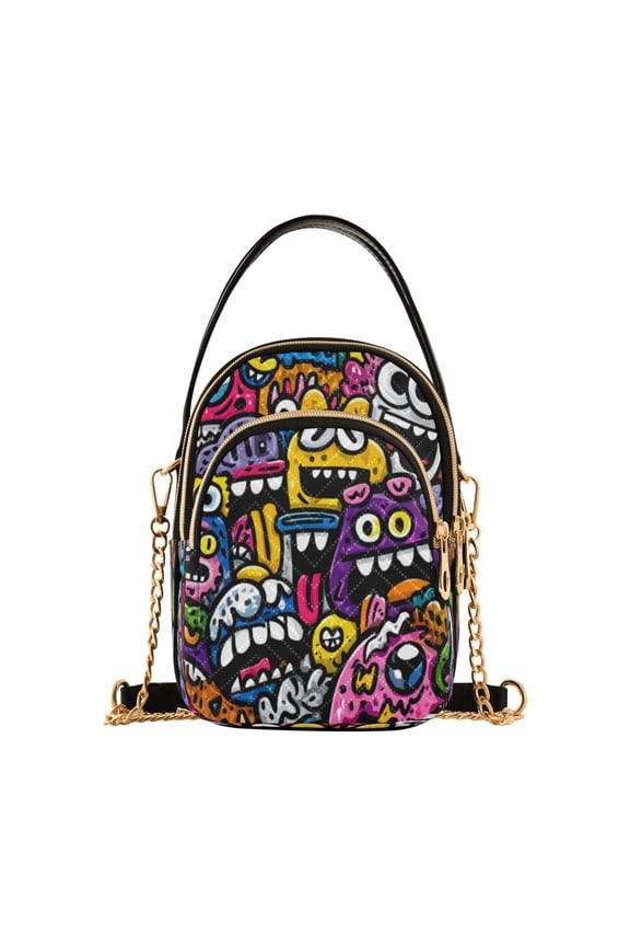 Leather Handbag Crossbody Bag Colorful Cartoon Monsters