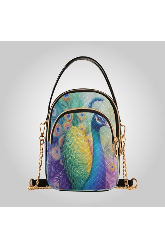 Leather Handbag Crossbody Bag Colorful Peacock Pattern