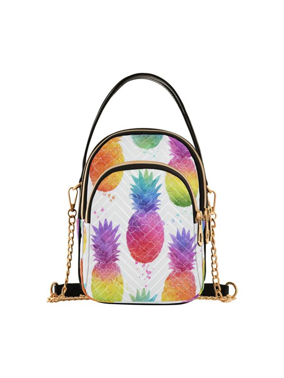 Leather Handbag Crossbody Bag Colorful Pineapple Pattern