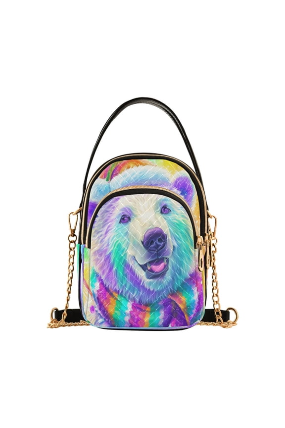 Leather Handbag Crossbody Bag Colorful Polar Bear Pattern