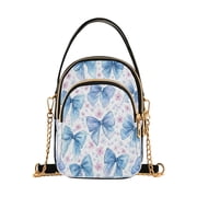 Leather Handbag Crossbody Bag Cute Light Blue Bows Pattern