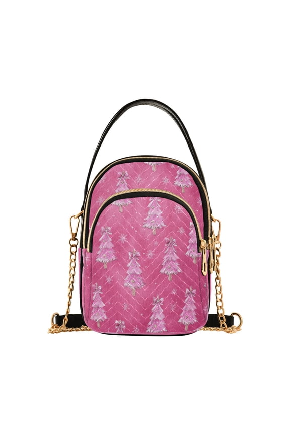 Leather Handbag Crossbody Bag Cute Pink Christmas Trees Pattern
