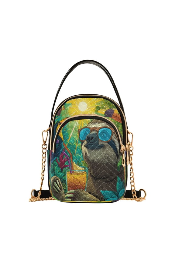 Leather Handbag Crossbody Bag Cute Sloth and Toucans