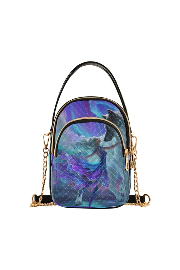 Leather Handbag Crossbody Bag Dances with Wolf
