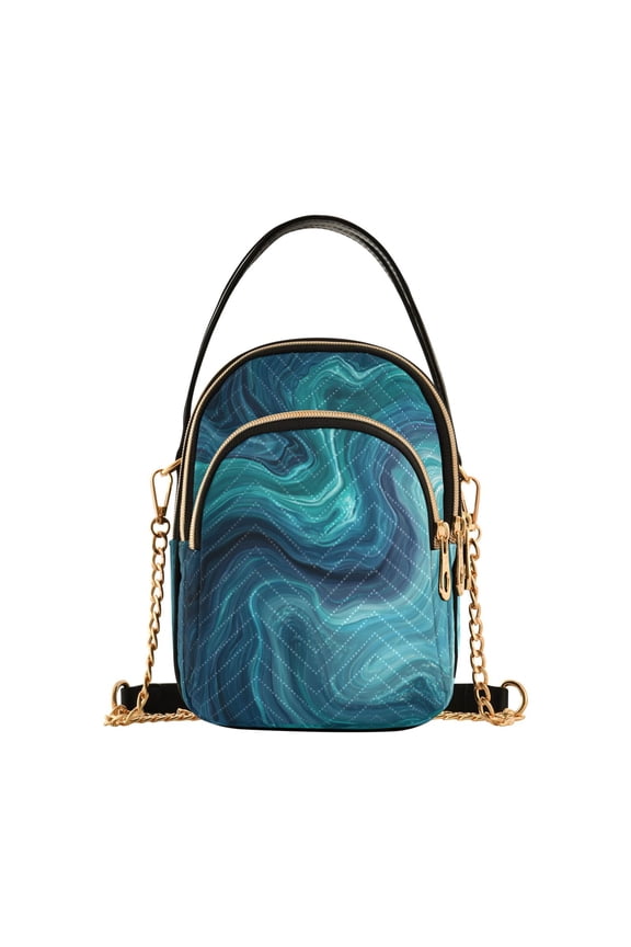 Leather Handbag Crossbody Bag Dark Blue Ocean Waves