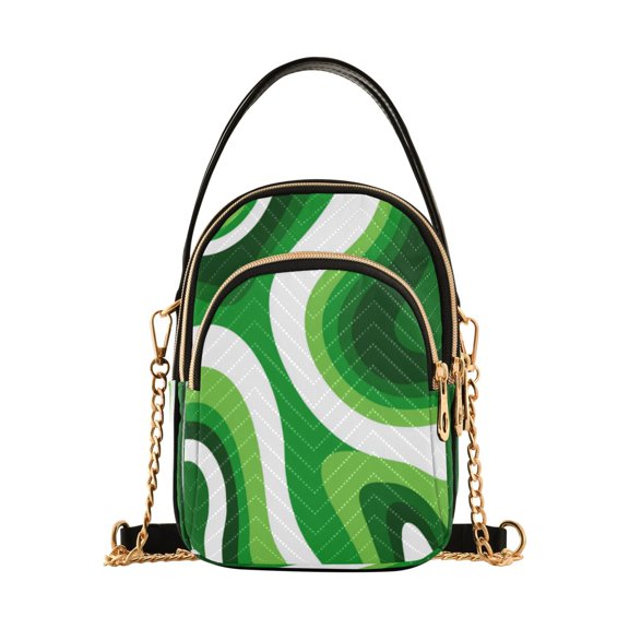 Leather Handbag Crossbody Bag Deep Green Thick Lines