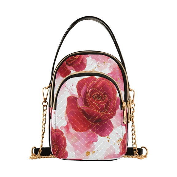 Leather Handbag Crossbody Bag Digital Art Red Roses Pattern