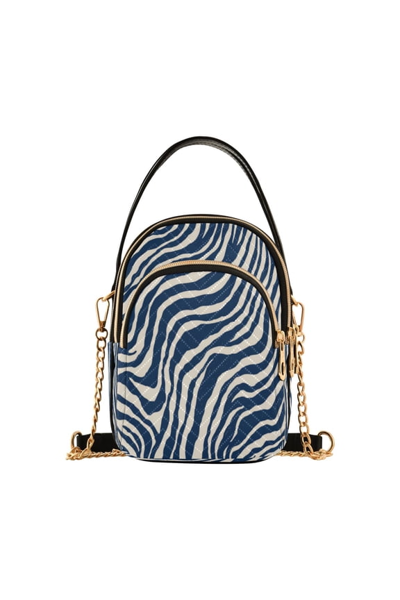 Leather Handbag Crossbody Bag Digital Blue Zebra Stripes