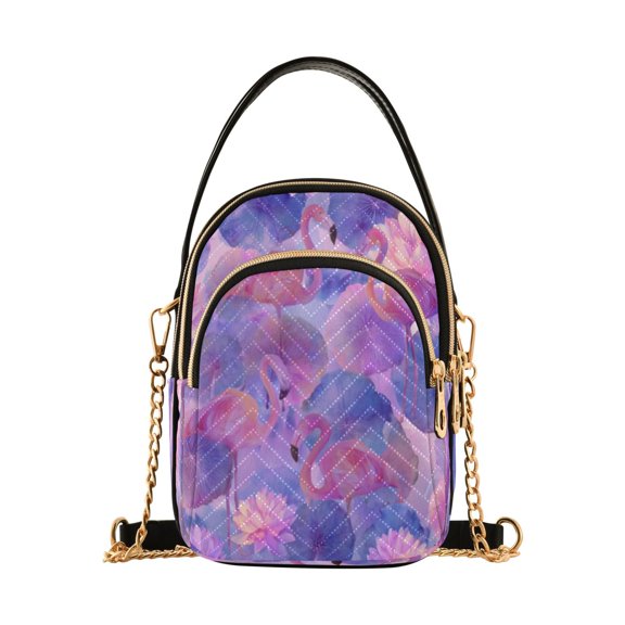 Leather Handbag Crossbody Bag Elegant Watercolor Flamingos