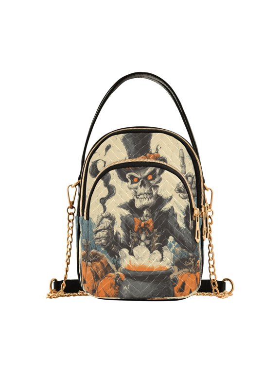 Leather Handbag Crossbody Bag Evil Skeleton Wizard