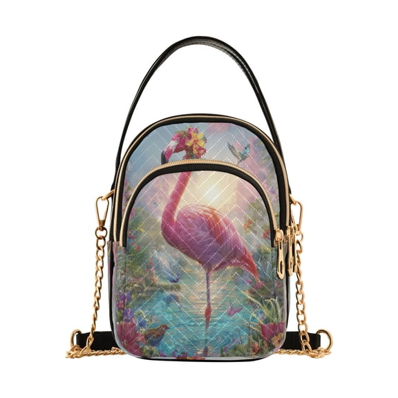 Leather Handbag Crossbody Bag Exotic Paradise Flamingo