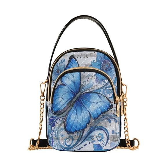 Leather Handbag Crossbody Bag Fantasy Butterfly on Sheet Music