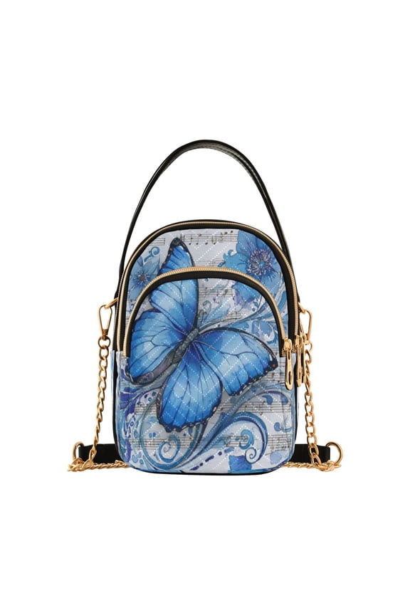 Leather Handbag Crossbody Bag Fantasy Butterfly on Sheet Music
