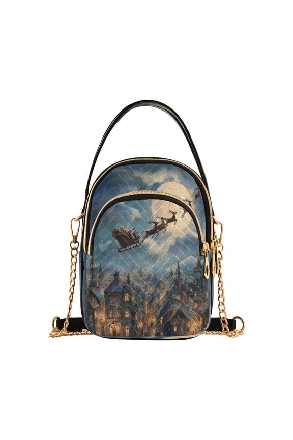 Leather Handbag Crossbody Bag Flying Santa