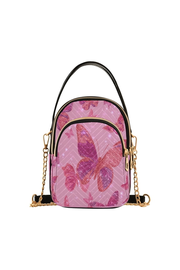 Leather Handbag Crossbody Bag Glittering Sequin Butterfly