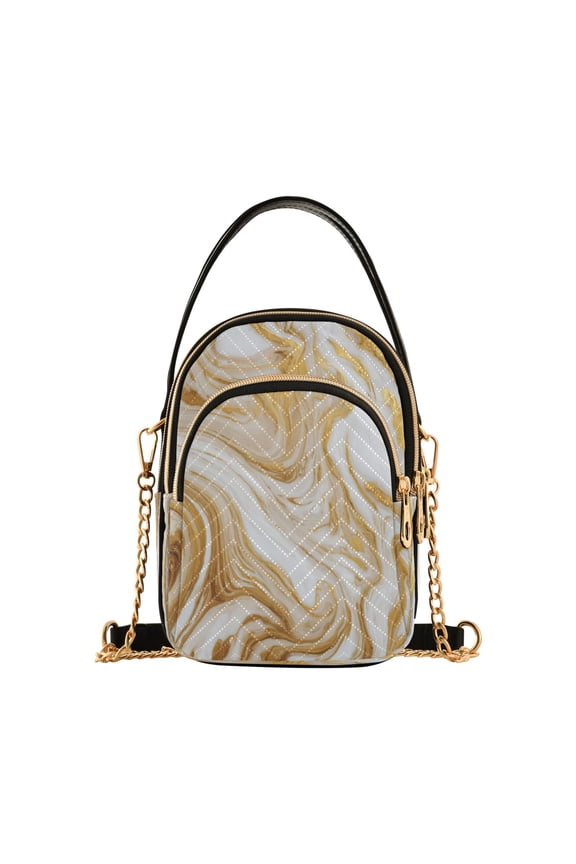 Leather Handbag Crossbody Bag Golden Curved Marble