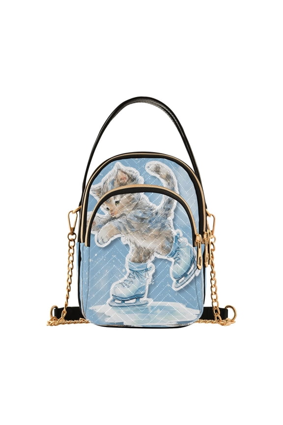 Leather Handbag Crossbody Bag Gray Cat Skating