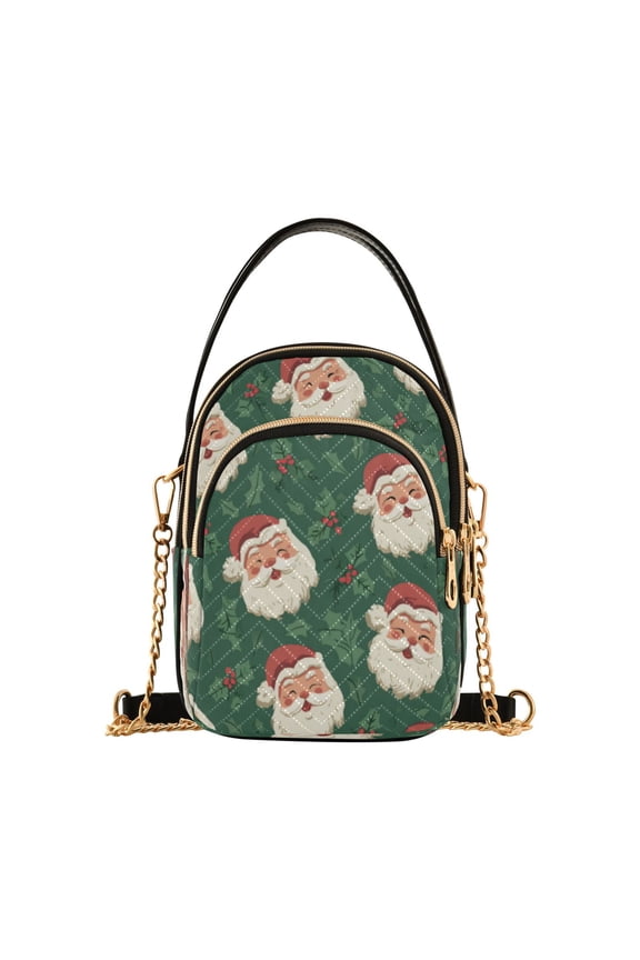 Leather Handbag Crossbody Bag Green Pattern Of Santa Claus