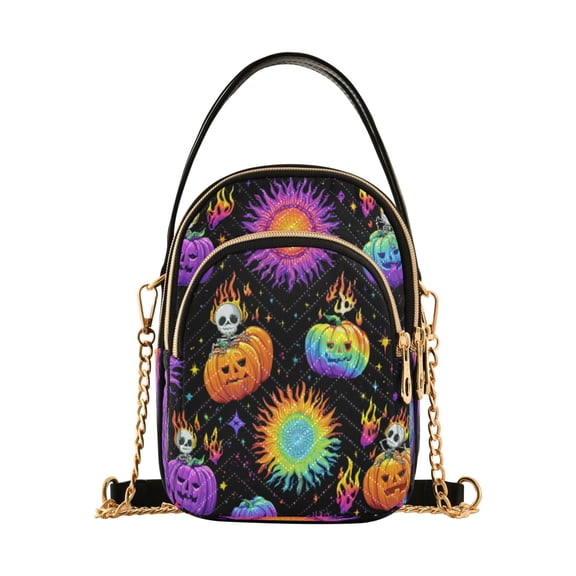 Leather Handbag Crossbody Bag Halloween Pumpkin Spooky Pattern