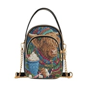 Leather Handbag Crossbody Bag Highland Cow and Hot Chocolate