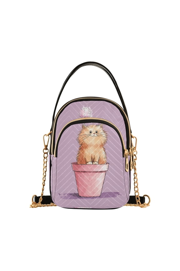 Leather Handbag Crossbody Bag Kitten in A Pot