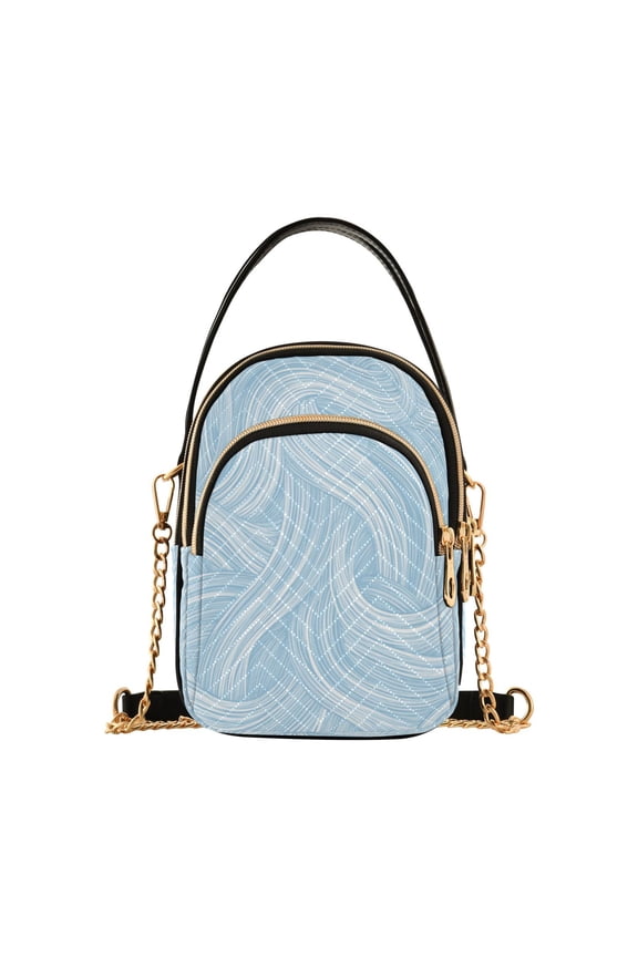 Leather Handbag Crossbody Bag Light Blue Wavy Lines