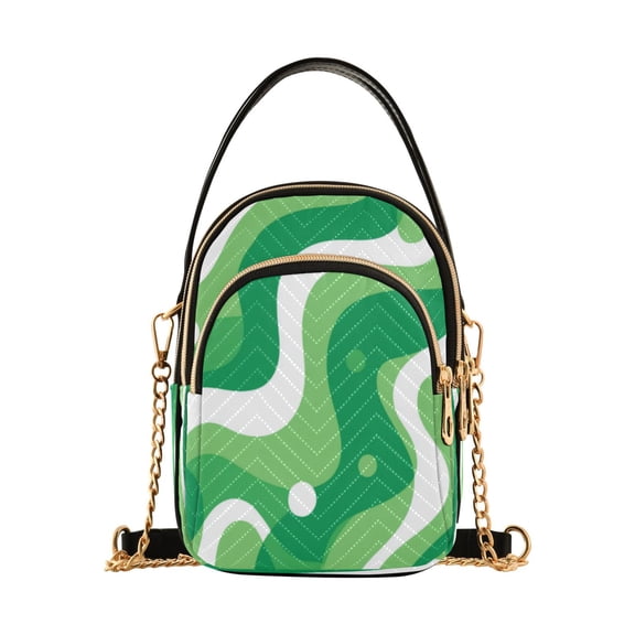 Leather Handbag Crossbody Bag Light Green Flowing Lines