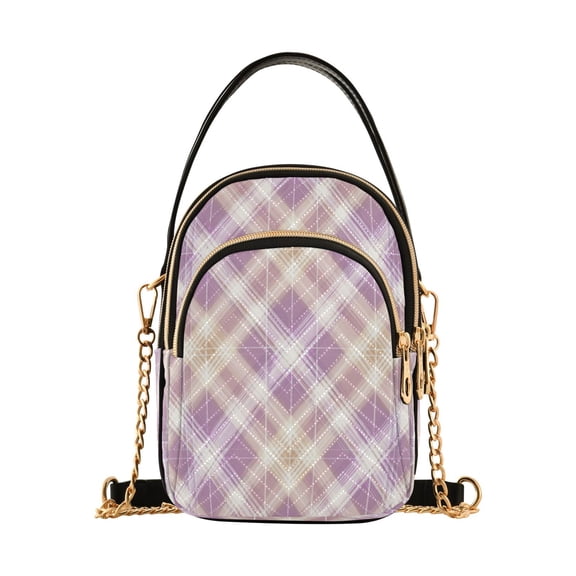 Leather Handbag Crossbody Bag Light Pink Checkered Pattern
