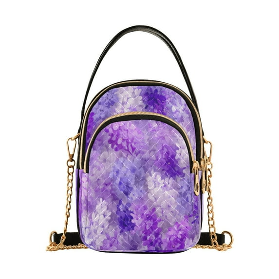 Leather Handbag Crossbody Bag Lilac Purple Floral Pattern