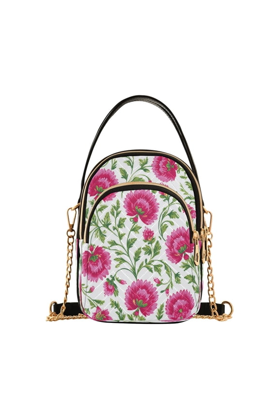Leather Handbag Crossbody Bag Lush Pink Peonies