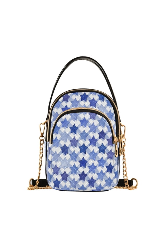 Leather Handbag Crossbody Bag Navy Blue Stars