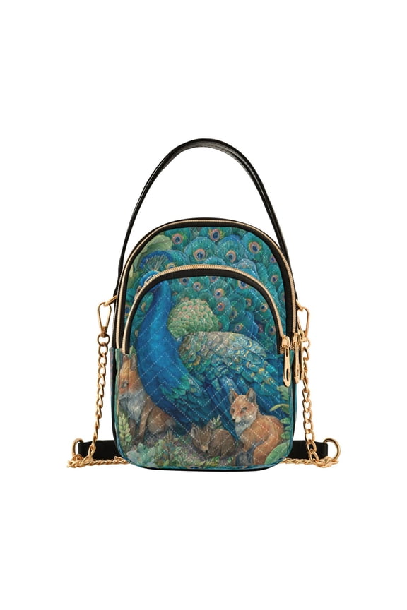 Leather Handbag Crossbody Bag Peacock and Foxes
