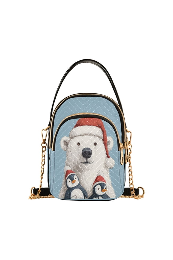 Leather Handbag Crossbody Bag Polar Bear Penguin Sticker Pattern