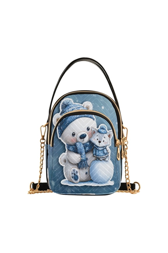 Leather Handbag Crossbody Bag Polar Bear and Fox Pattern