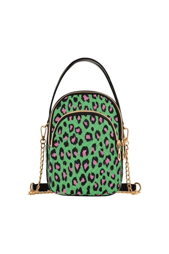 Leather Handbag Crossbody Bag Powder Green Retro Leopard Print