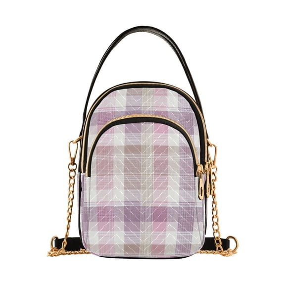 Leather Handbag Crossbody Bag Purple-pink Checkered Pattern