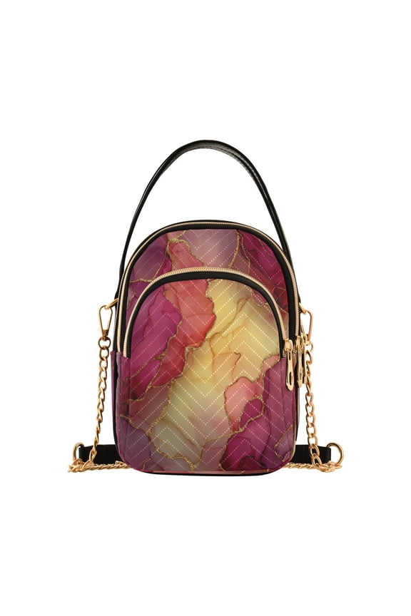 Leather Handbag Crossbody Bag Red Marble Pattern