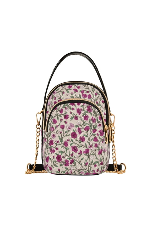 Leather Handbag Crossbody Bag Red-pink Magenta Flowers