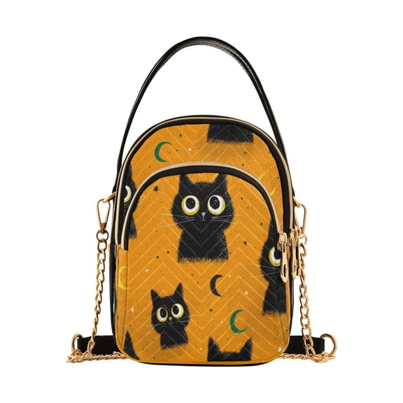 Leather Handbag Crossbody Bag Repeating Pattern Of Big-eyed Cat