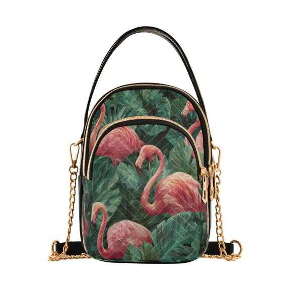 Leather Handbag Crossbody Bag Repetitive Flamingos