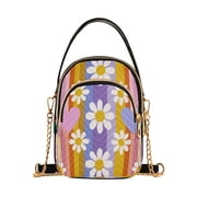 Leather Handbag Crossbody Bag Retro Colorful Rainbow and Daisy