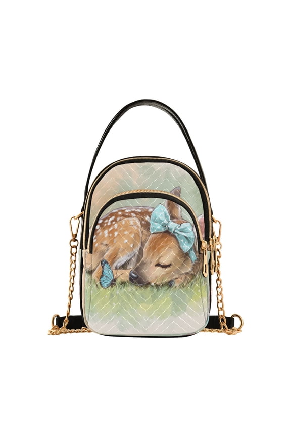 Leather Handbag Crossbody Bag Sleeping Cute Baby Deer