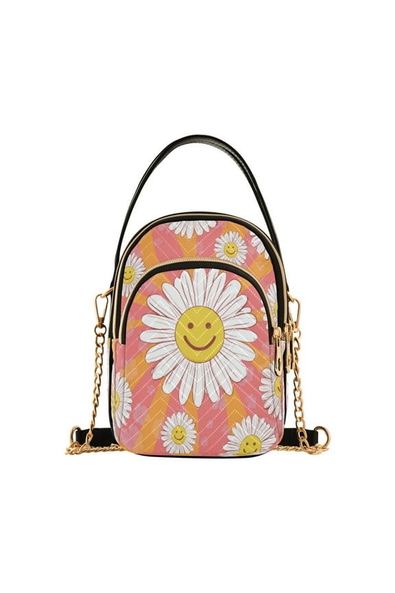 Leather Handbag Crossbody Bag Smiley Face on Orange Background