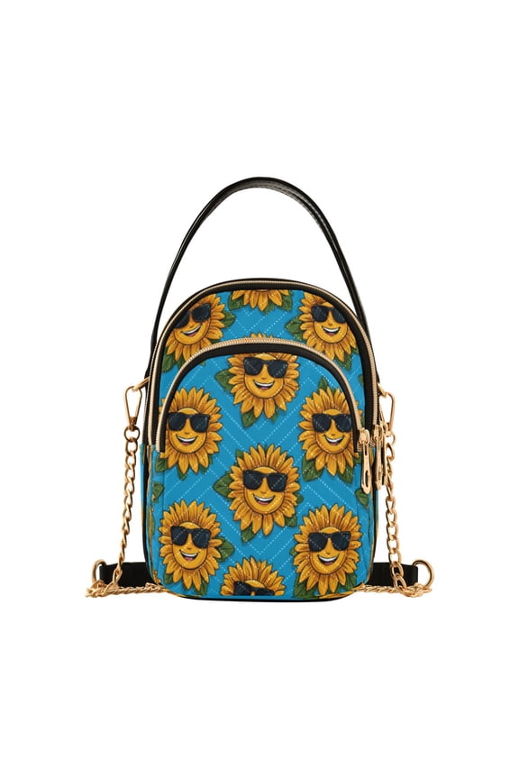Leather Handbag Crossbody Bag Smiley Sunglasses Sunflowers