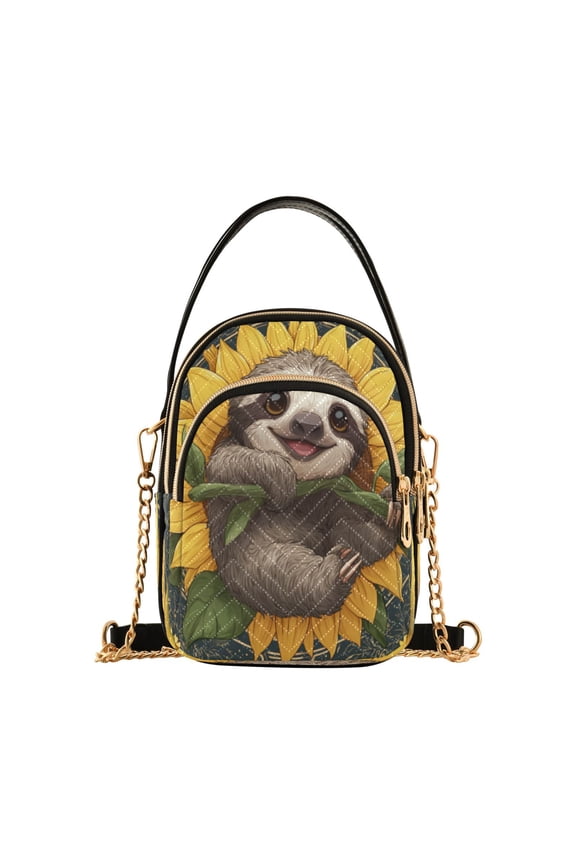 Leather Handbag Crossbody Bag Smiling Happy Baby Sloth