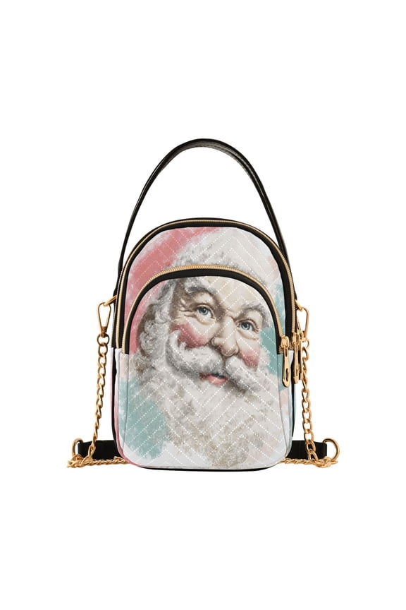 Leather Handbag Crossbody Bag Smiling Santa Claus Pattern